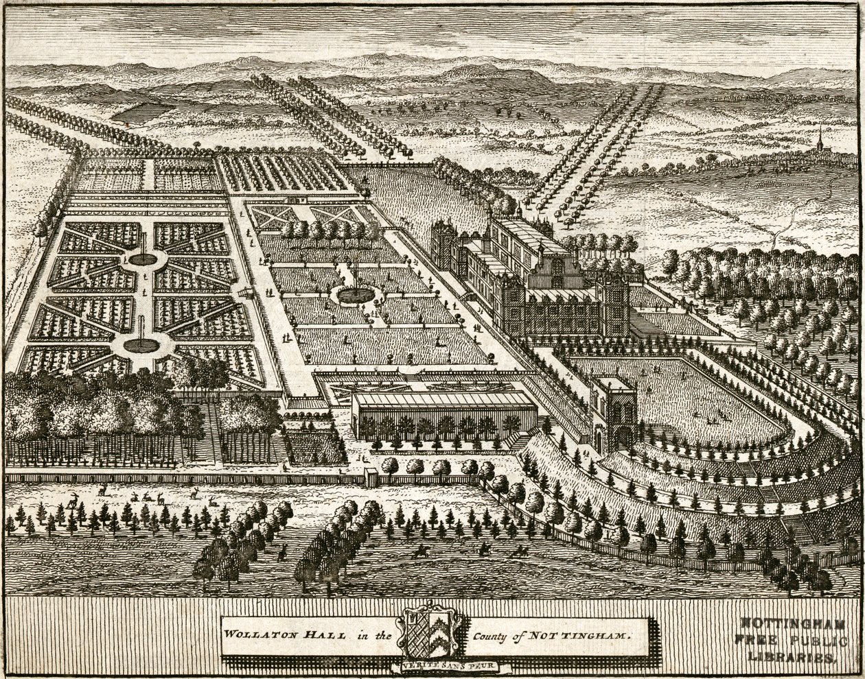Wollaton Hall und Park Nottingham, Nottinghamshire, ca. 1707 von Johannes Kip