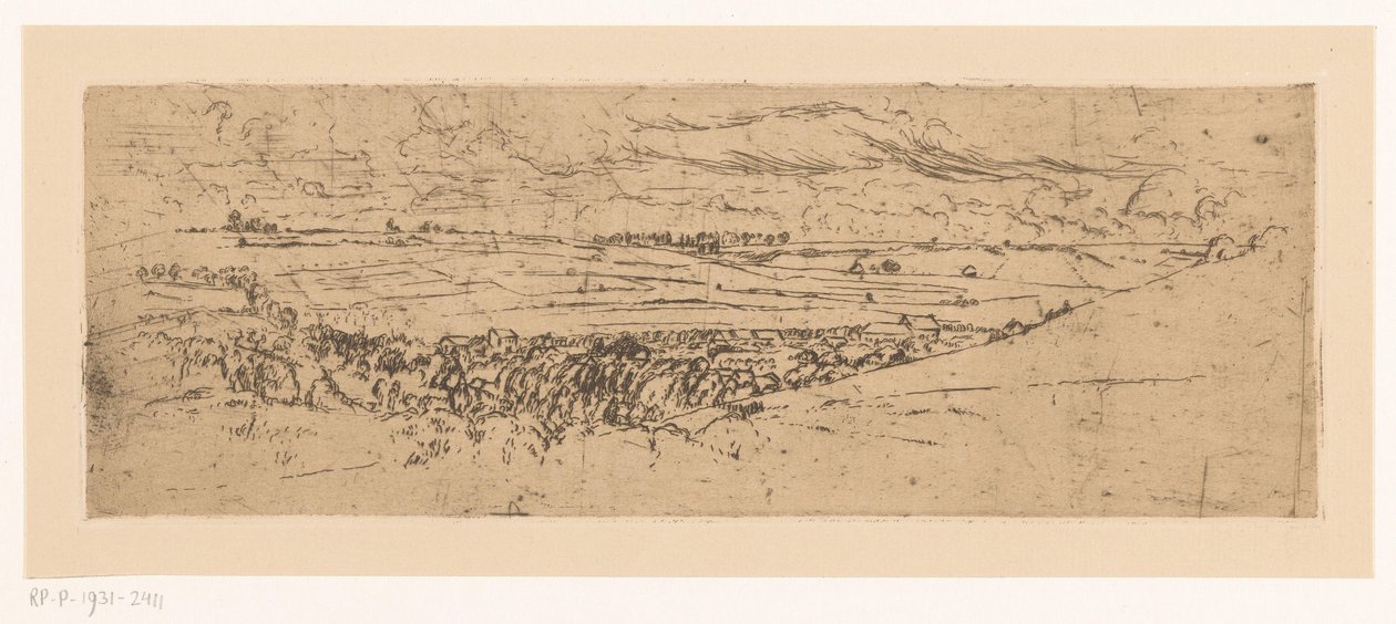 Hügelige Landschaft mit Dorf von Johannes Löhr