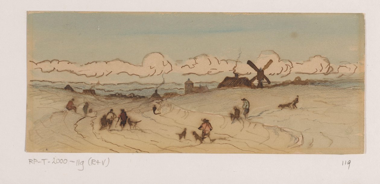 Landschaft in der Dünenregion mit Jägern und Hunden von Johannes Tavenraat