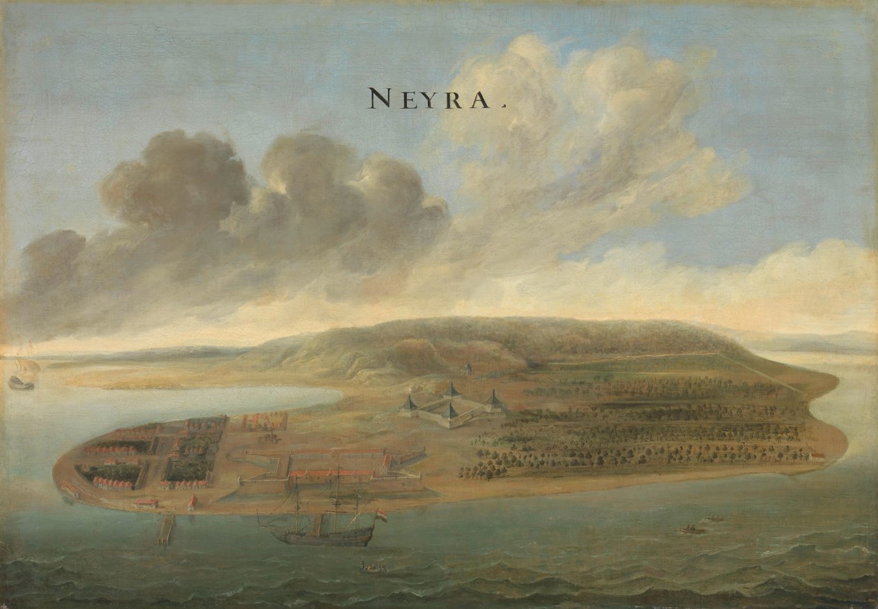Zwei Ansichten von Handelsstationen der Niederländischen Ostindien-Kompanie: Lawec in Kambodscha und Banda in den südlichen Molukken von Johannes Vinckboons (attributed to)