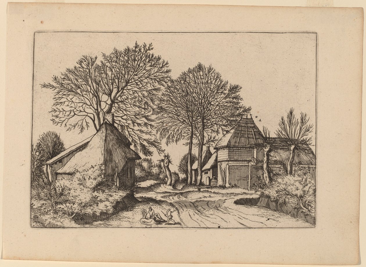 Straße mit Scheune und Hütten von Johannes and Lucas van Doetechum after Master of the Small Landscapes