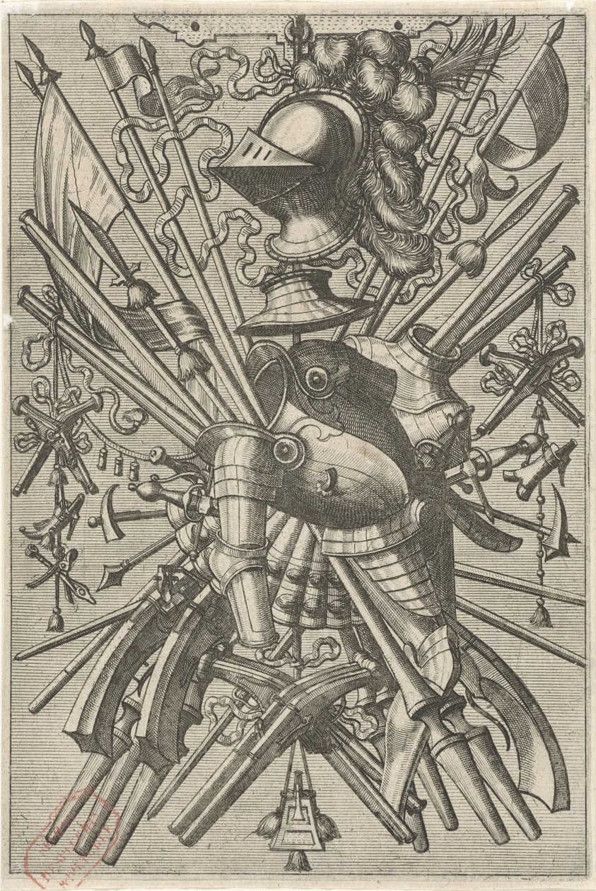 Flächendekoration, bestehend aus einer Waffentrophäe (Vlakdecoraties en friezen met trofeeën) von Johannes of Lucas van Doetechum