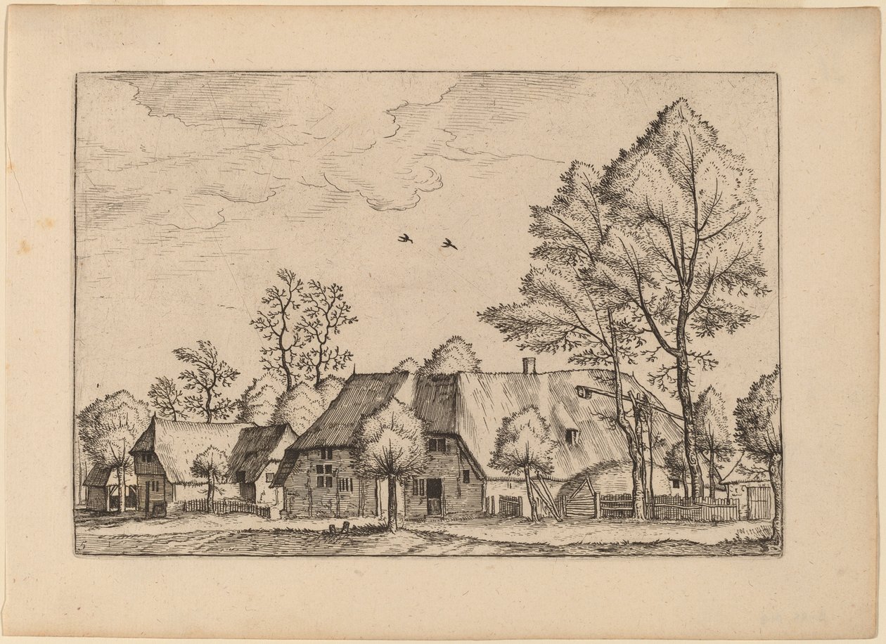 Großer Bauernhof mit Ziehbrunnen von Johannes van Doetechum, the Elder and Lucas