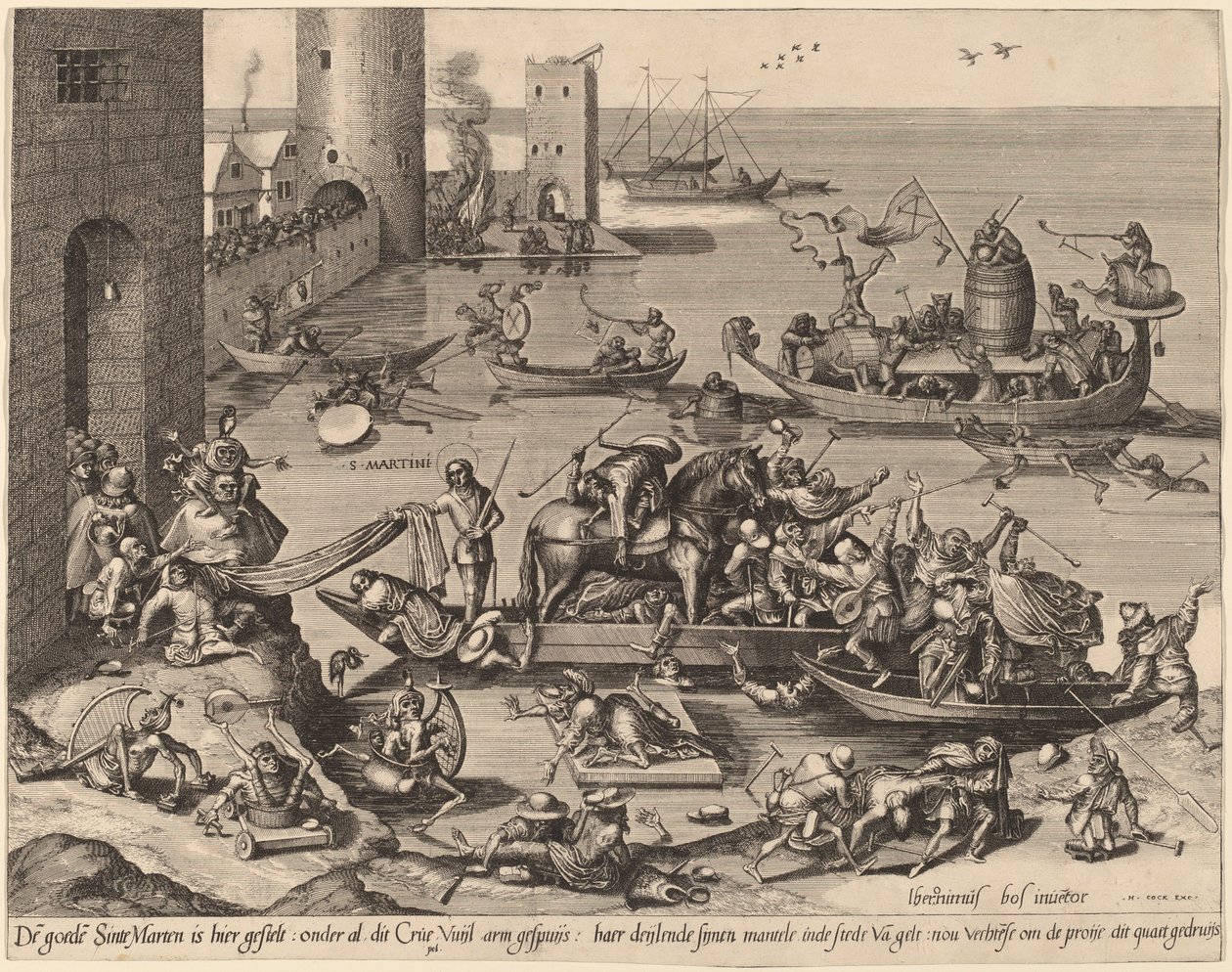 Der heilige Martin mit seinem Pferd auf einem Schiff von Johannes van Doetechum, the Elder, and Lucas