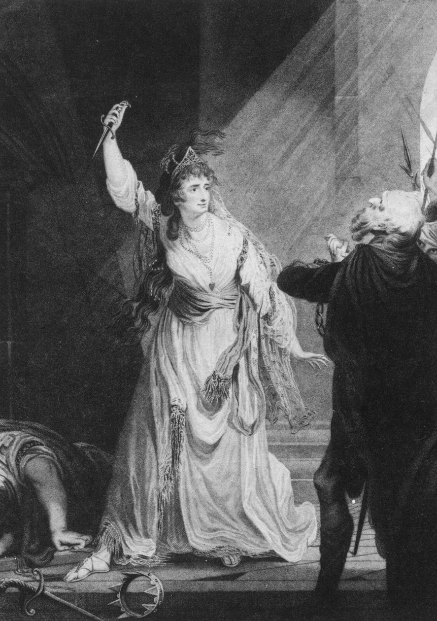 Englische Schauspielerin Sarah Siddons als Euphrasia in Die griechische Tochter von Arthur Murphy, Theatre Royal in Drury Lane, 1782 von John Boydell