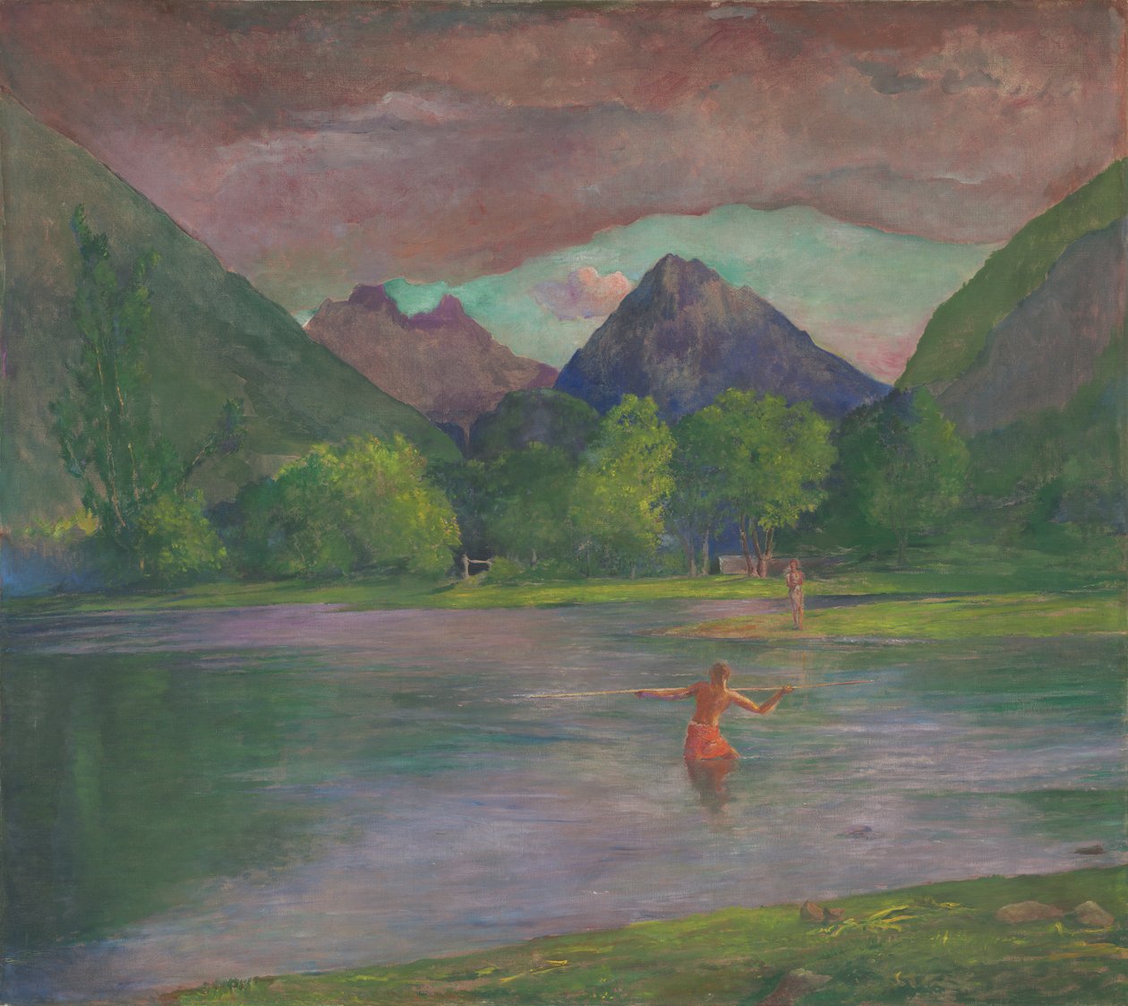 Abendrot, Tautira-Fluss, Tahiti, Fischer beim Speerfischen, ca. 1895 von John La Farge or Lafarge
