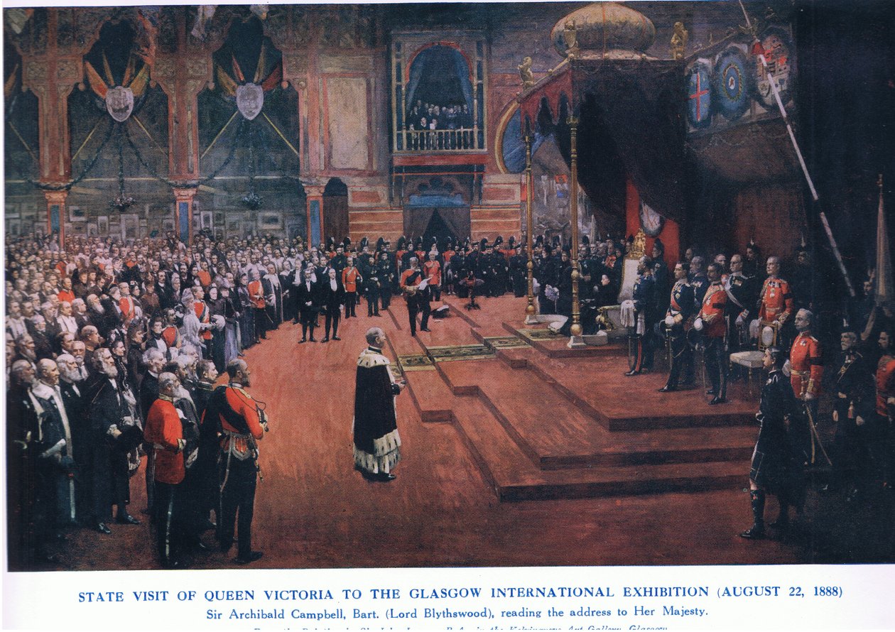 Staatsbesuch von Königin Victoria auf der Glasgow International Exhibition (22. August 1888), aus Cassells Geschichte des britischen Volkes, veröffentlicht von der Waverley Book Company Limited, ca. 1940 von John Lavery