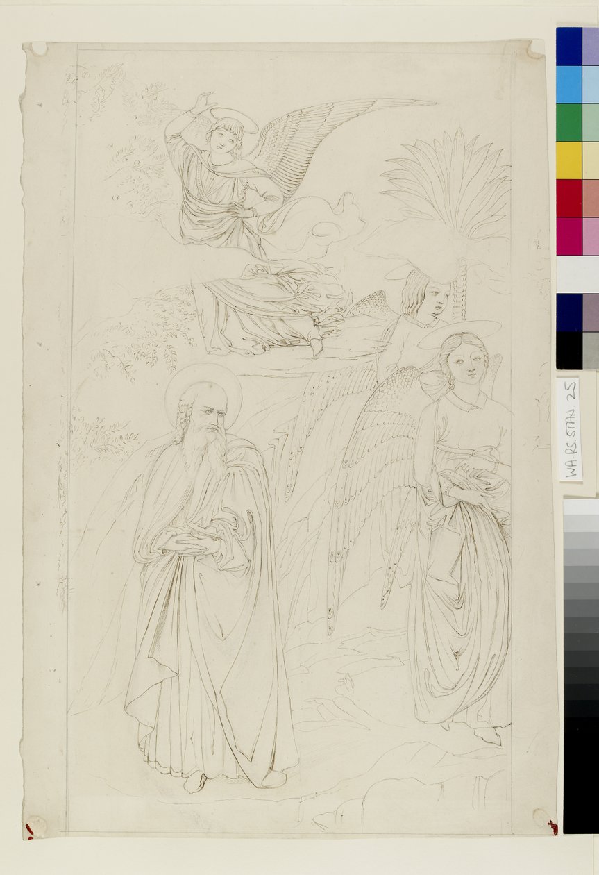 Zeichnung von Abraham, der sich von den Engeln trennt, aus Benozzo Gozzolis Geschichte von Abraham und Hagar im Camposanto, Pisa, 14. - 15. Mai 1845 von John Ruskin