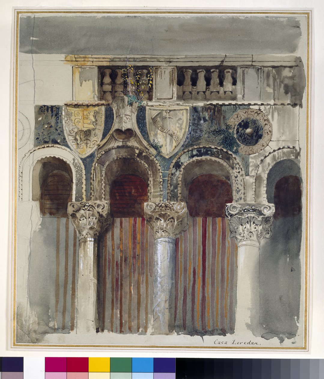 Studie der Marmoreinlegearbeiten an der Front der Casa Loredan, Venedig, September - Oktober 1845 von John Ruskin