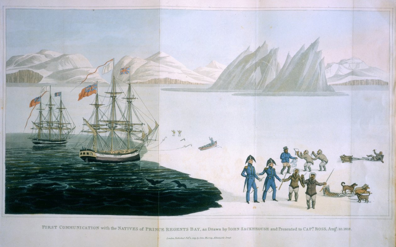 Erste Kommunikation mit den Eingeborenen der Prince Regents Bay, 10. August 1818, veröffentlicht von John Murray, London, 1819 von John Sackhouse