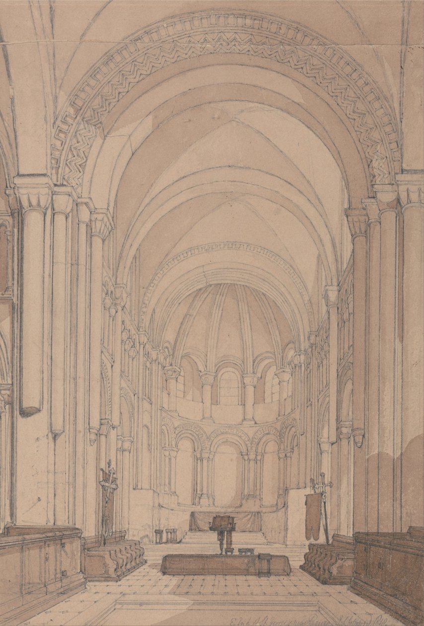 Ostende der Abteikirche Saint Georges de Bocherville, bei Rouen, Normandie von John Sell Cotman