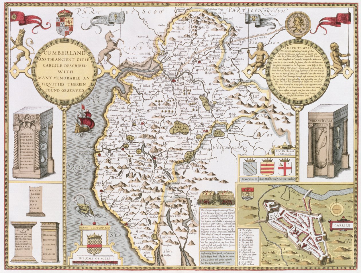 Cumberland und die alte Stadt Carlile (graviert von Jodocus Hondius aus John Speed