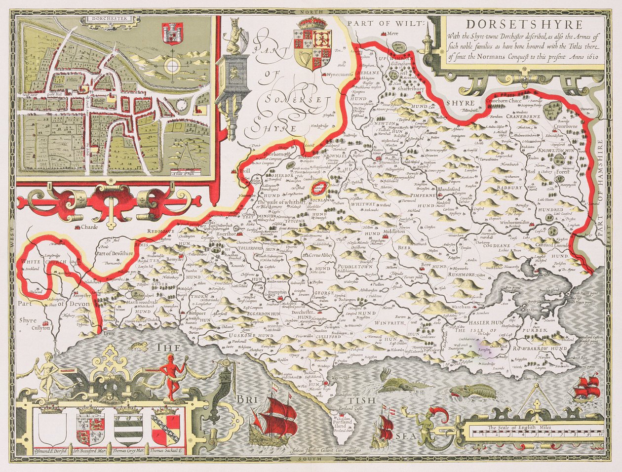 Dorsetshire, graviert von Jodocus Hondius (1563-1612) aus John Speed