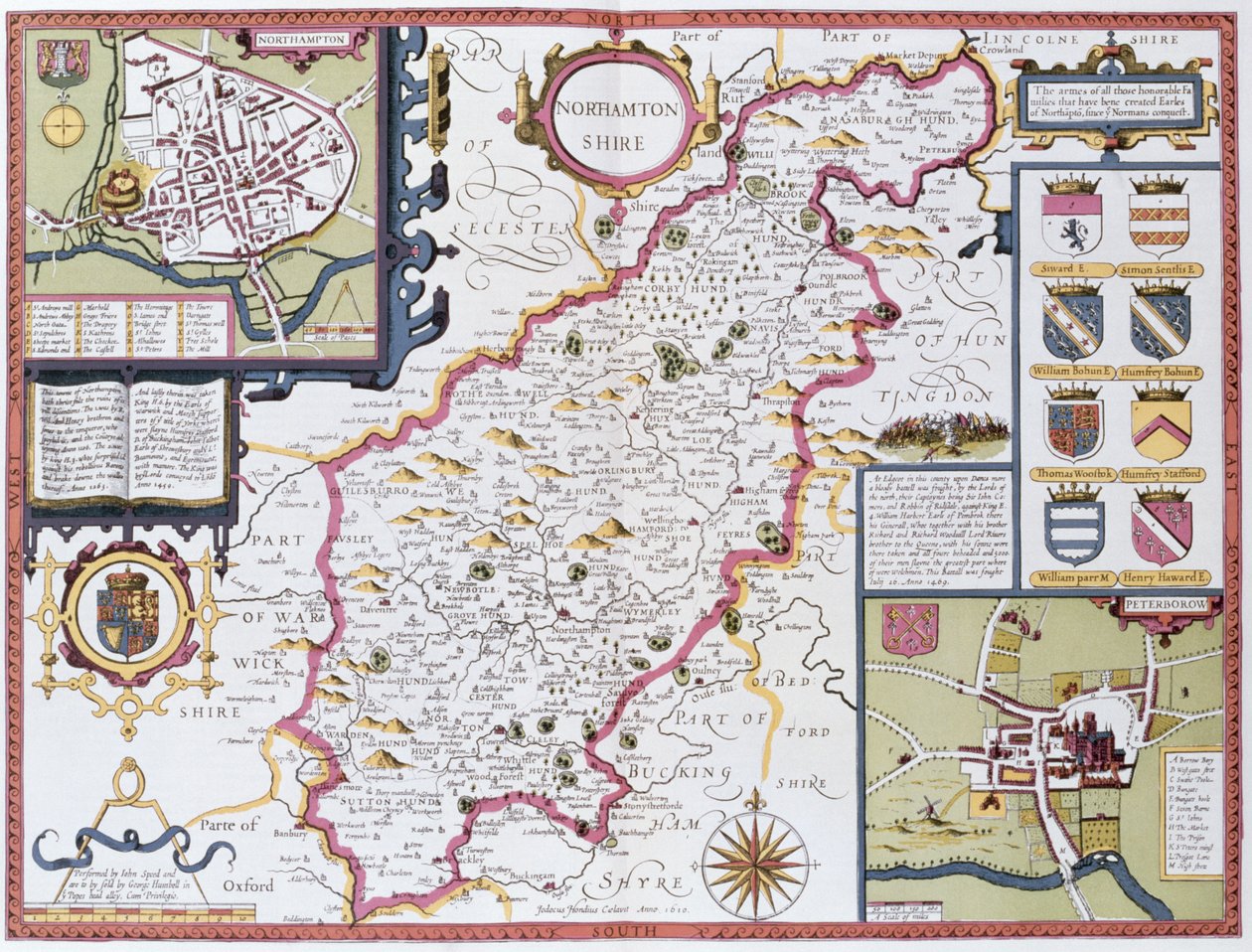 Northamptonshire, graviert von Jodocus Hondius (1563-1612) aus John Speed