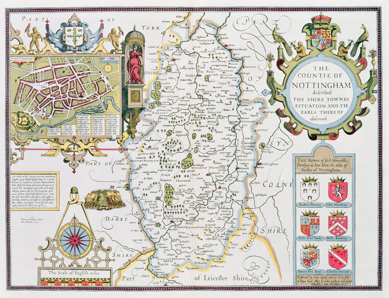 Die Grafschaft Nottingham, graviert von Jodocus Hondius (1563-1612) aus John Speeds 