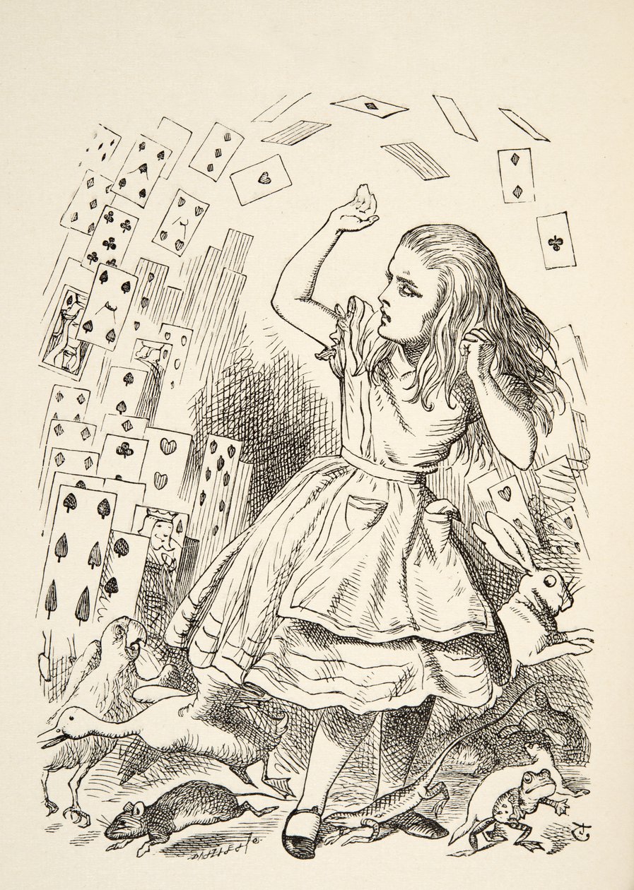 Der Kartenregen, aus Alice im Wunderland von Lewis Carroll, veröffentlicht 1891 von John Tenniel