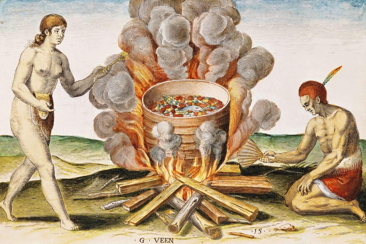 Kochen von Speisen in einem Terrakottatopf, aus 