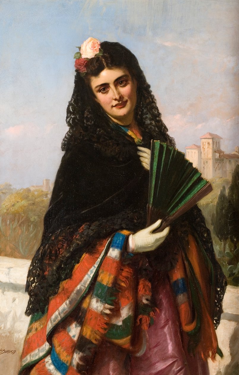 Spanische Dame mit einem Fächer von John Bagnold Burgess