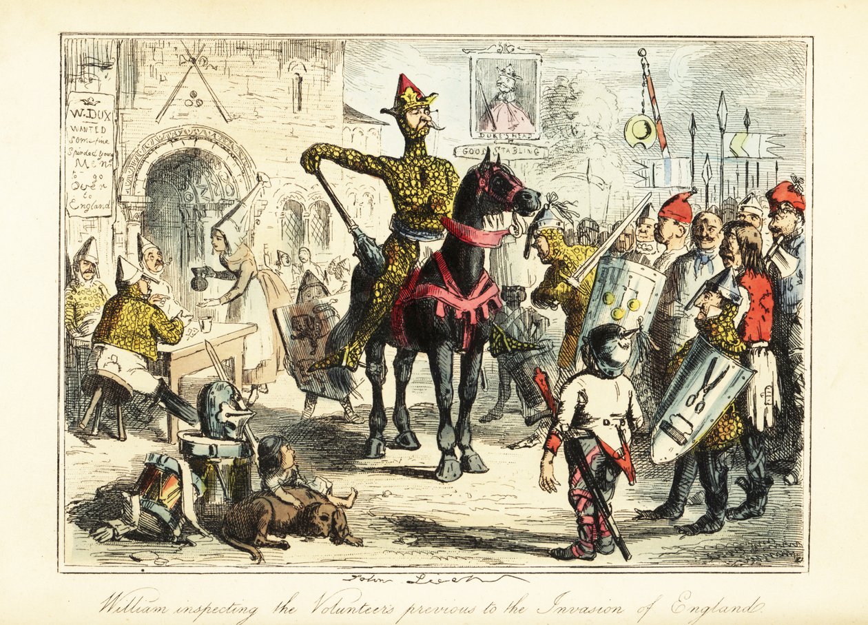 Wilhelm der Eroberer mit seiner zusammengewürfelten Armee der Normannen im Jahr 1066 von John (after) Leech