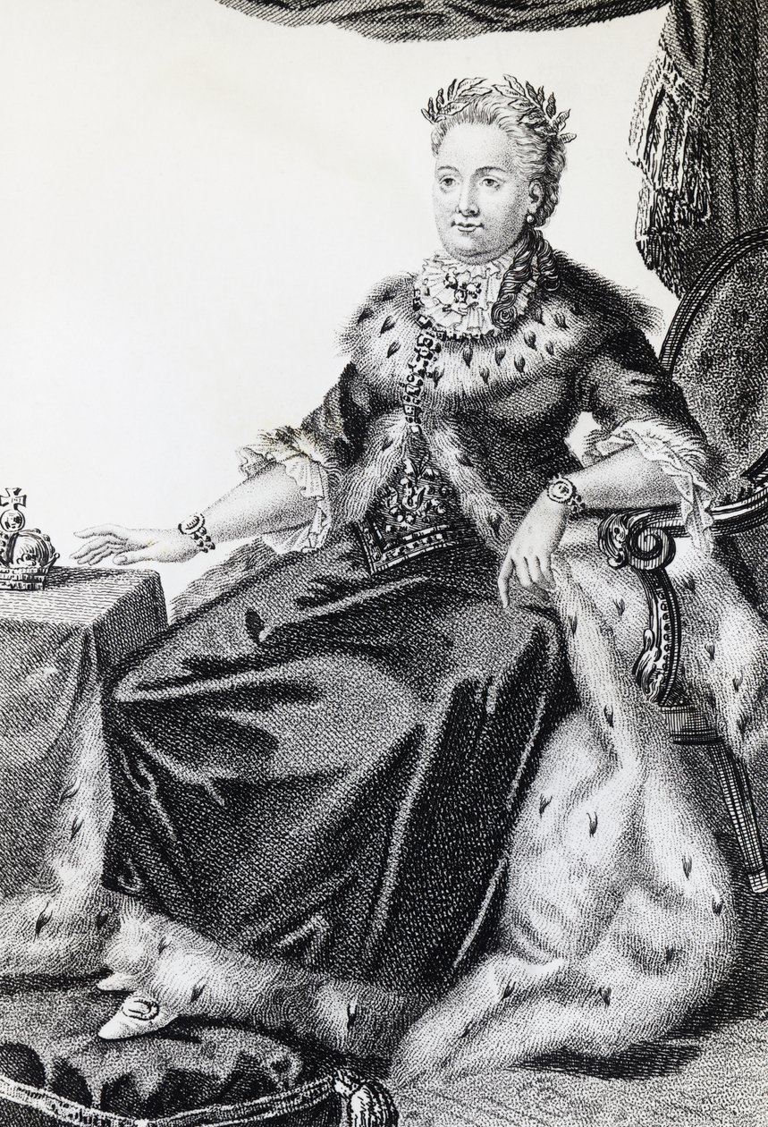 Katharina II., geboren als Sophie Friederike Auguste (1729-1796), Kaiserin von Russland, Gravur von Walter Charles Mills
