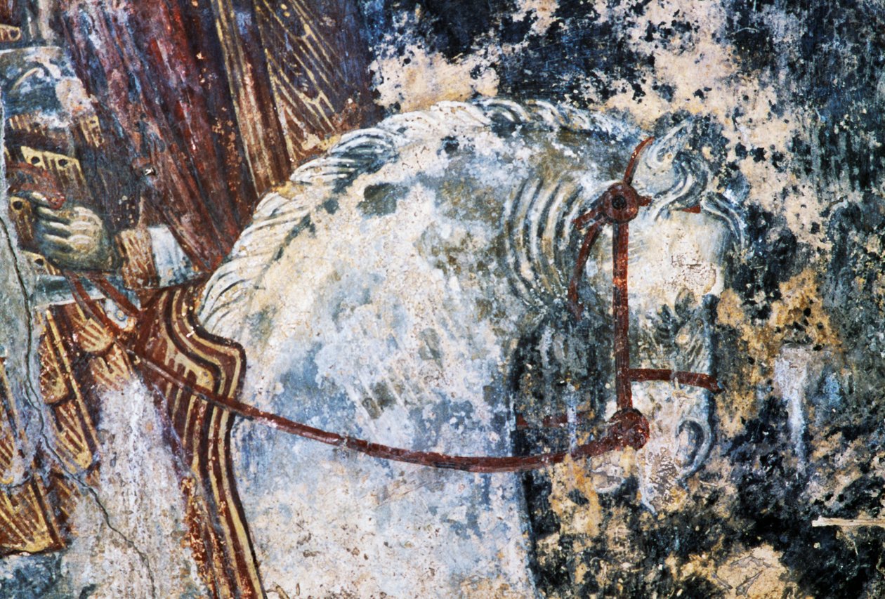 Pferd, beschädigtes Fresko an der Decke der Kirche Agios Vasileios, Vavouledo, Kreta, Griechenland von Walter Charles Mills