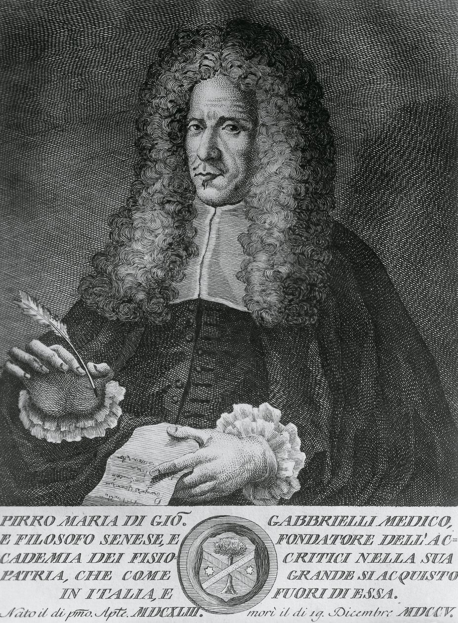 Porträt von Pirro Maria Gabbrielli (1643-1705), italienischer Philosoph und Professor für theoretische Medizin und Botanik, Gravur von Cosimo Zocchi (aktiv 1740-ca. 1787) von Walter Charles Mills