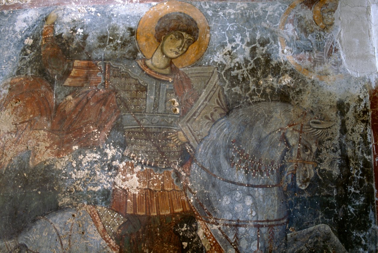 St. Georg, Fresko von Ioannis Pagomenos in der Kirche Agios Georgios, Anidri, Kreta, Griechenland von Walter Charles Mills