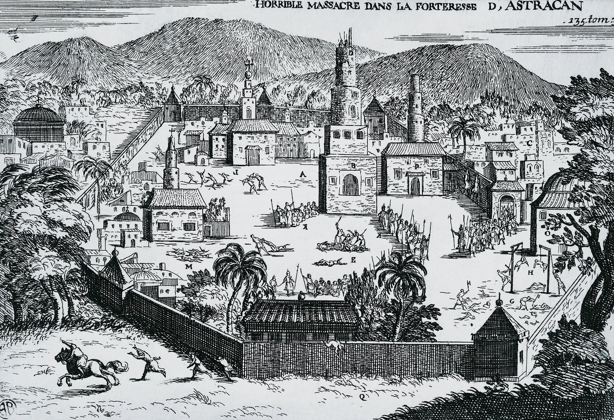 Die Kosaken unter der Führung von Stepan Razin greifen 1670 die Festung Astrachan an, Russland von Walter Charles Mills