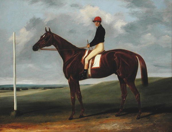 Kastanienbraunes Fohlen mit Jockey und Startpfosten von John Alfred Wheeler