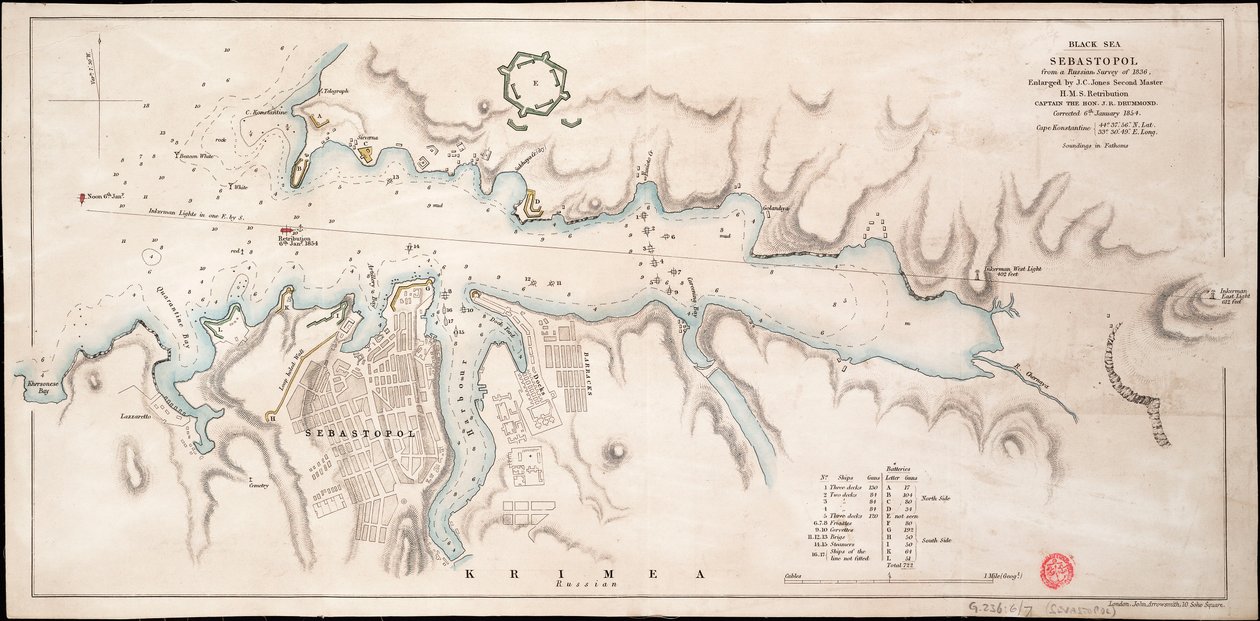 Schwarzes Meer Sebastopol aus einer russischen Vermessung von 1836 von John Arrowsmith