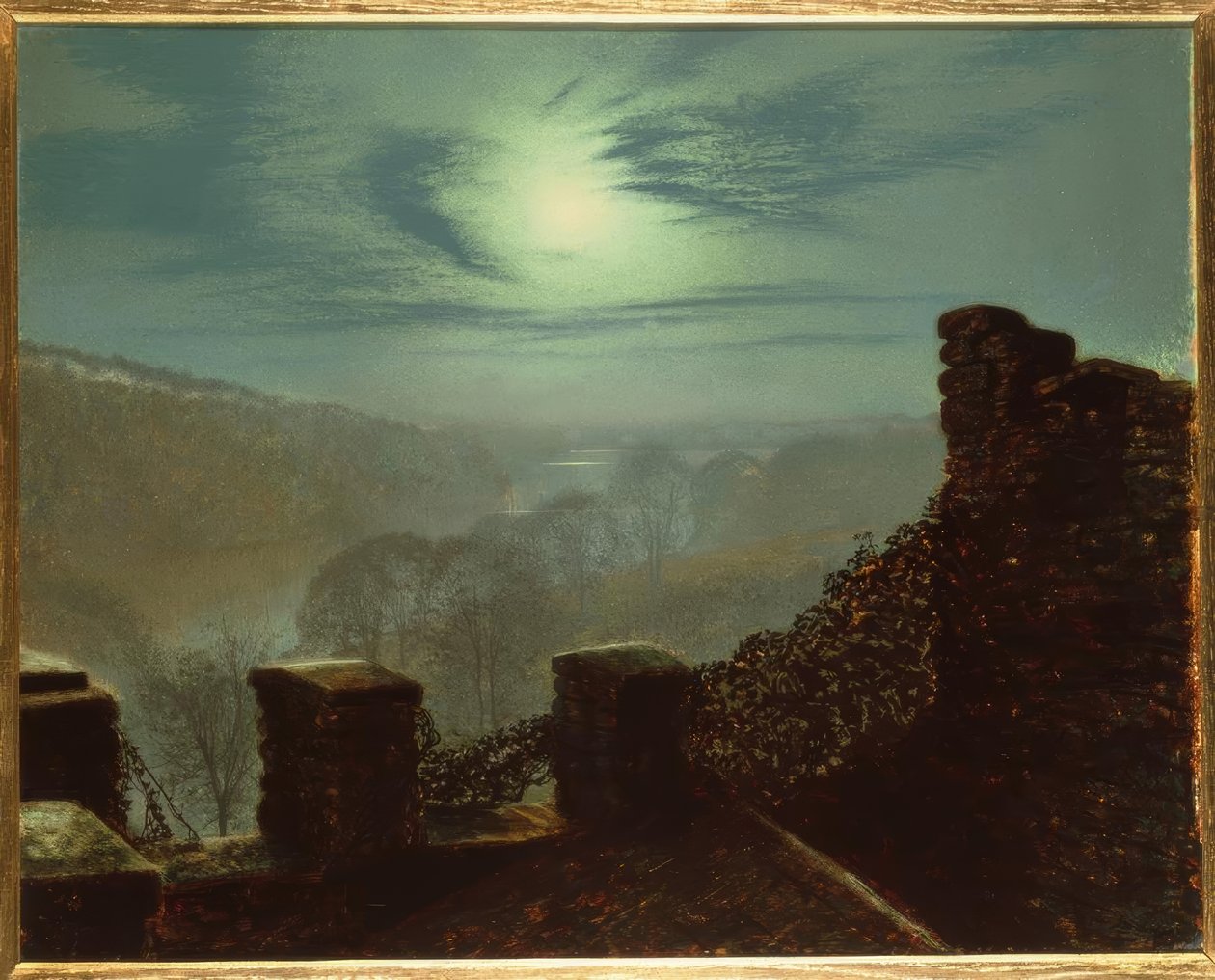 Vollmond hinter Zirruswolke von Roundhay P. von John Atkinson Grimshaw