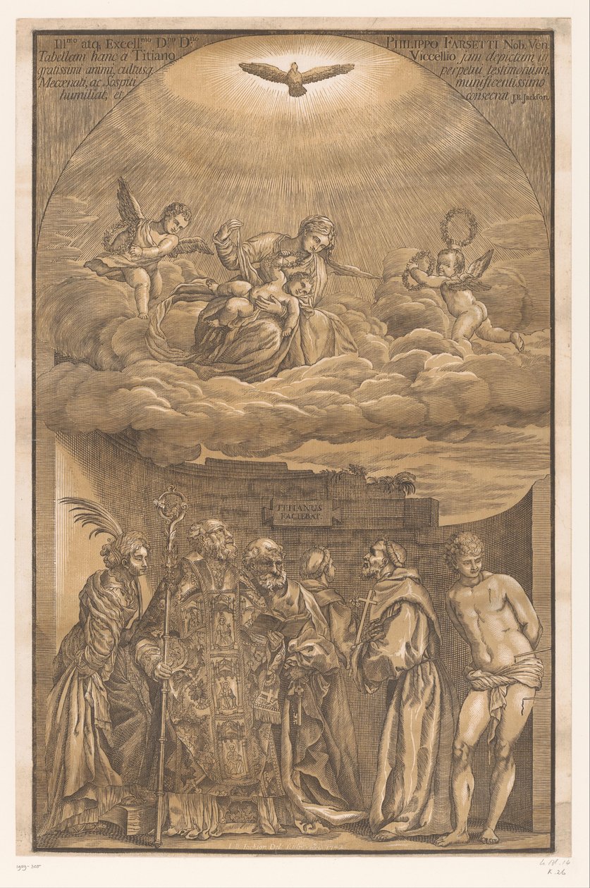 Maria in den Wolken und sechs Heilige von John Baptist Jackson
