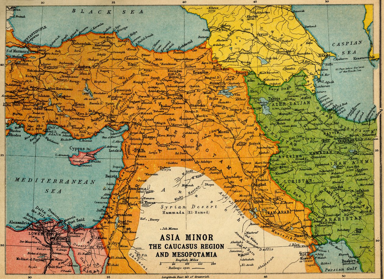 Kleinasien, die Kaukasusregion und Mesopotamien, Erster Weltkrieg von John Bartholomew and Son
