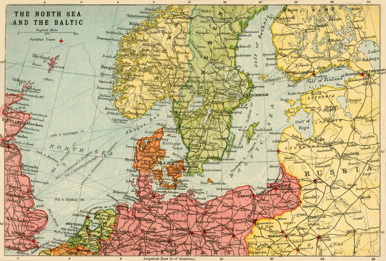 Karte der Nordsee und der Ostsee, ca. 1914, ca. 1920 von John Bartholomew and Son