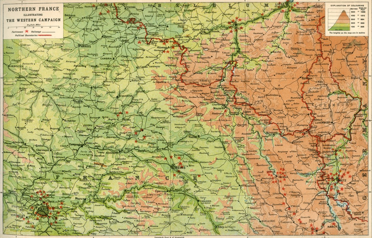 Nordfrankreich, Darstellung der Westkampagne, 1914, ca. 1920 von John Bartholomew and Son