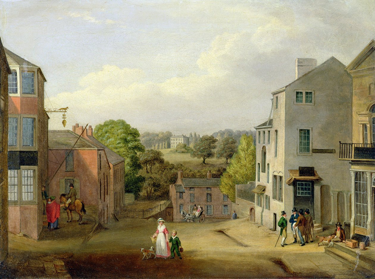 Straßenszene in Chorley, Lancashire, mit Blick auf Chorley Hall von John, Bird