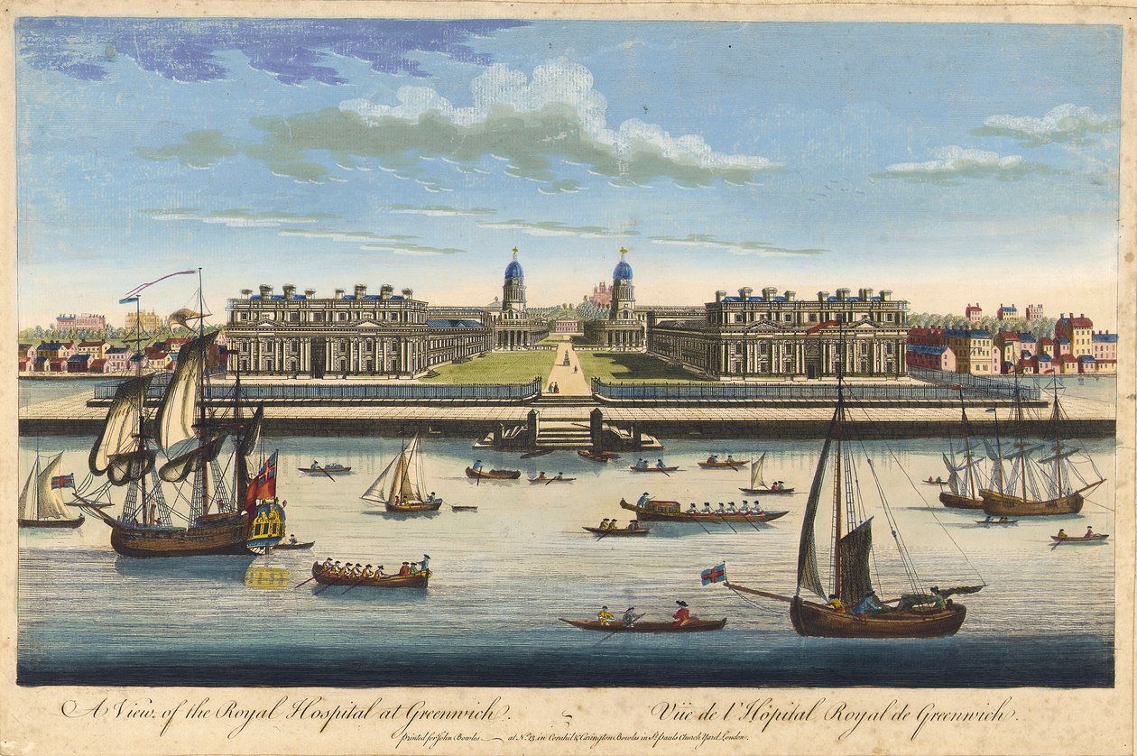 Ansicht des Royal Hospital in Greenwich, ca. 1770 von John Bowles