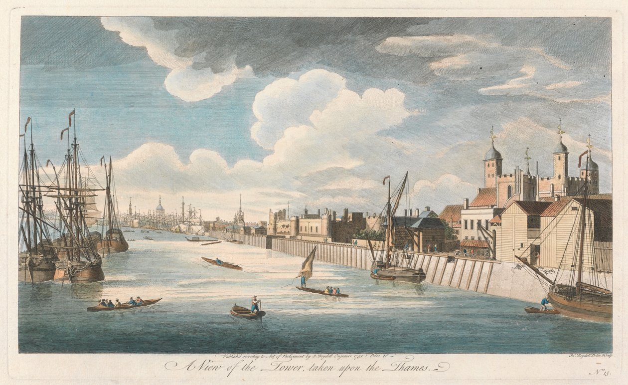 Ein Blick auf den Turm, aufgenommen auf der Themse von John Boydell