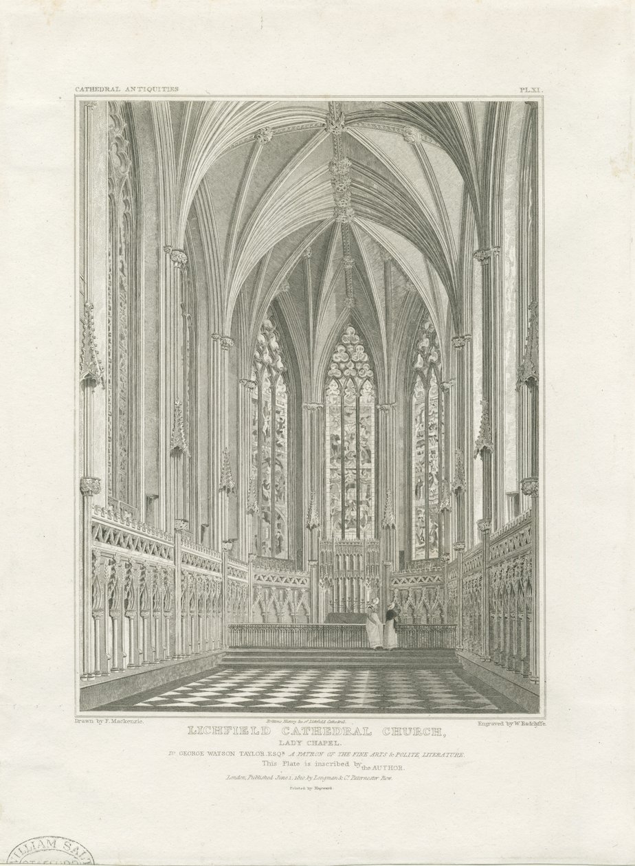 Innenraum der Kathedrale von Lichfield - Lady Chapel: Gravur, nd [ca. 1820] (Druck) von John Britton