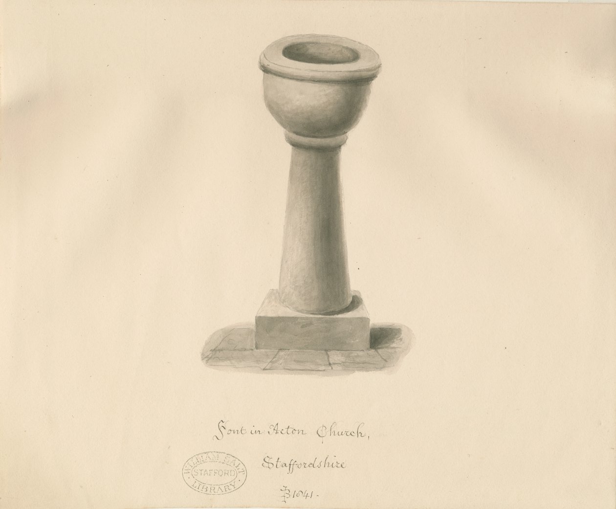 Taufbecken in der Kirche von Acton Trussell von John Buckler