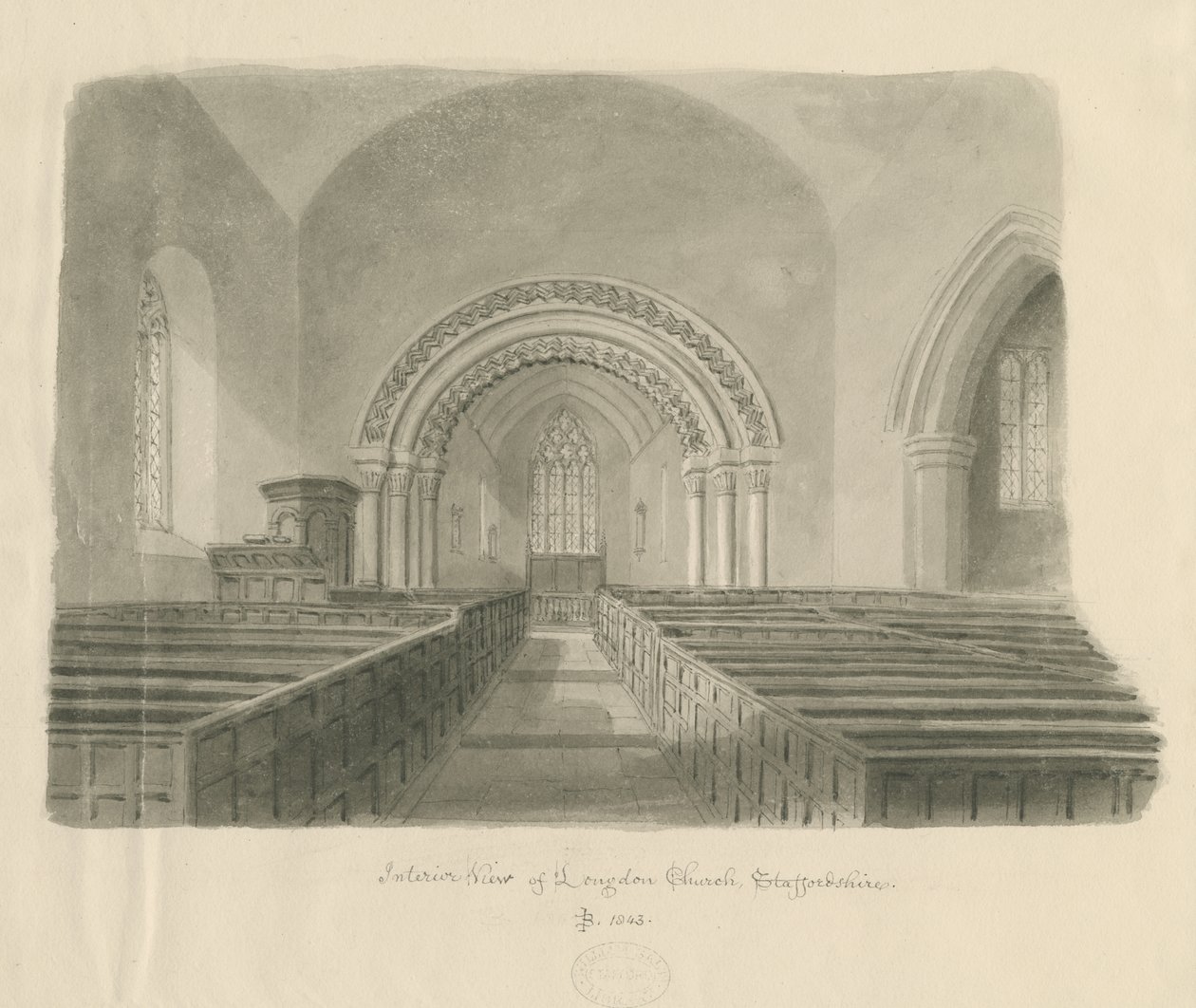 Innenraum der Kirche von Longdon von John Buckler
