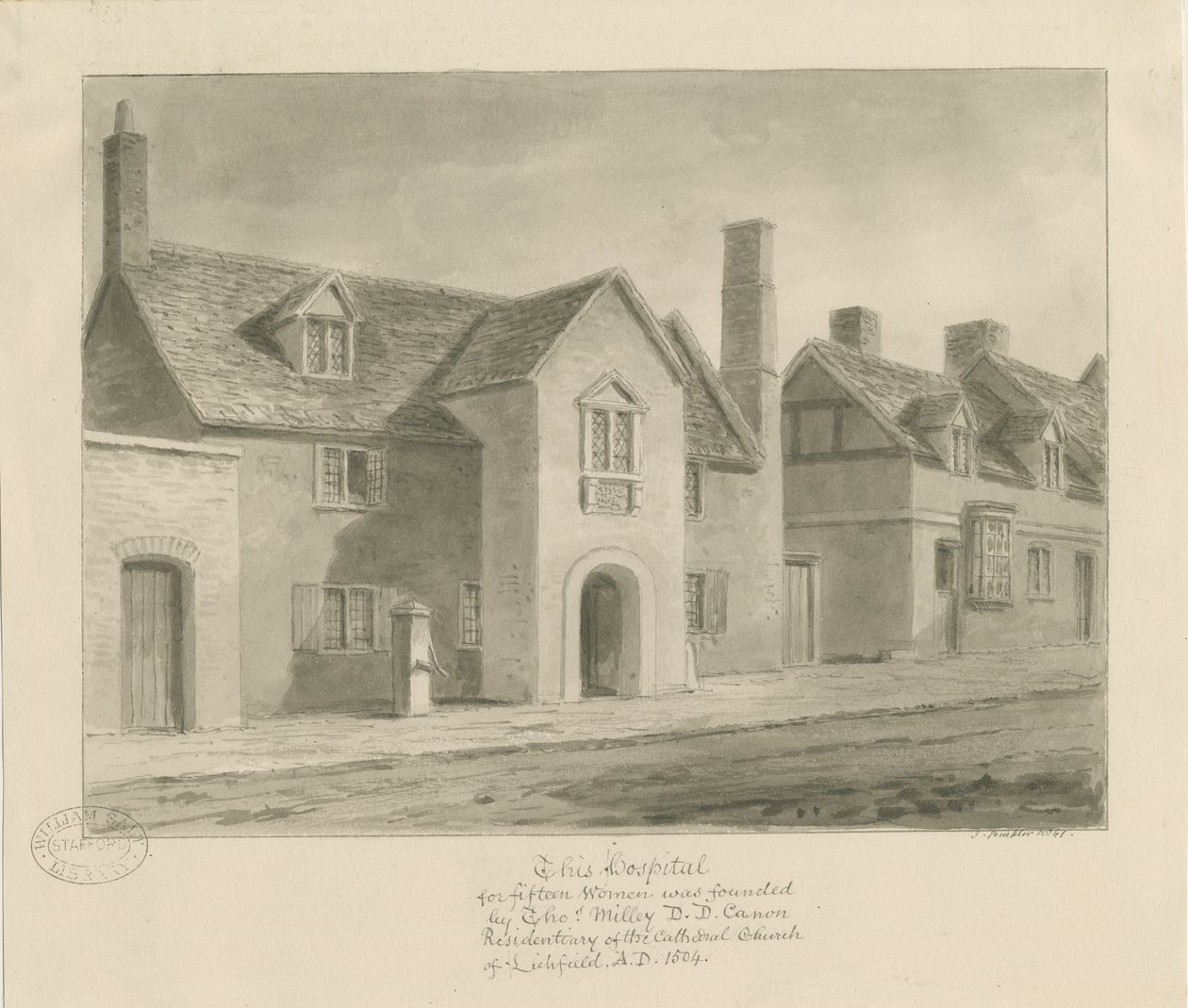 Lichfield - Krankenhaus für Frauen (Sepia-Zeichnung) von John Buckler