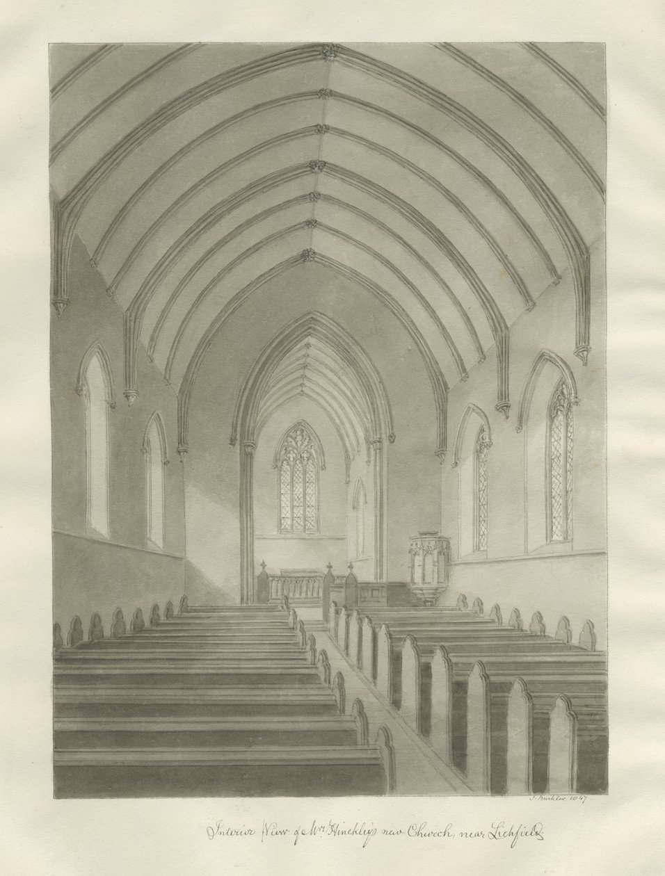 Lichfield - Innenraum der Christuskirche (Neue Kirche) von John Buckler