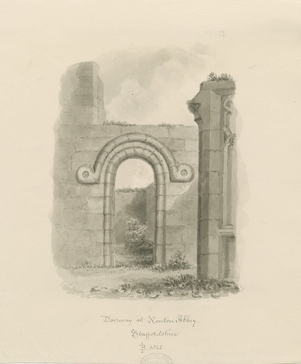 Ranton Abbey [Priory] - Überreste eines Türdurchgangs von John Buckler