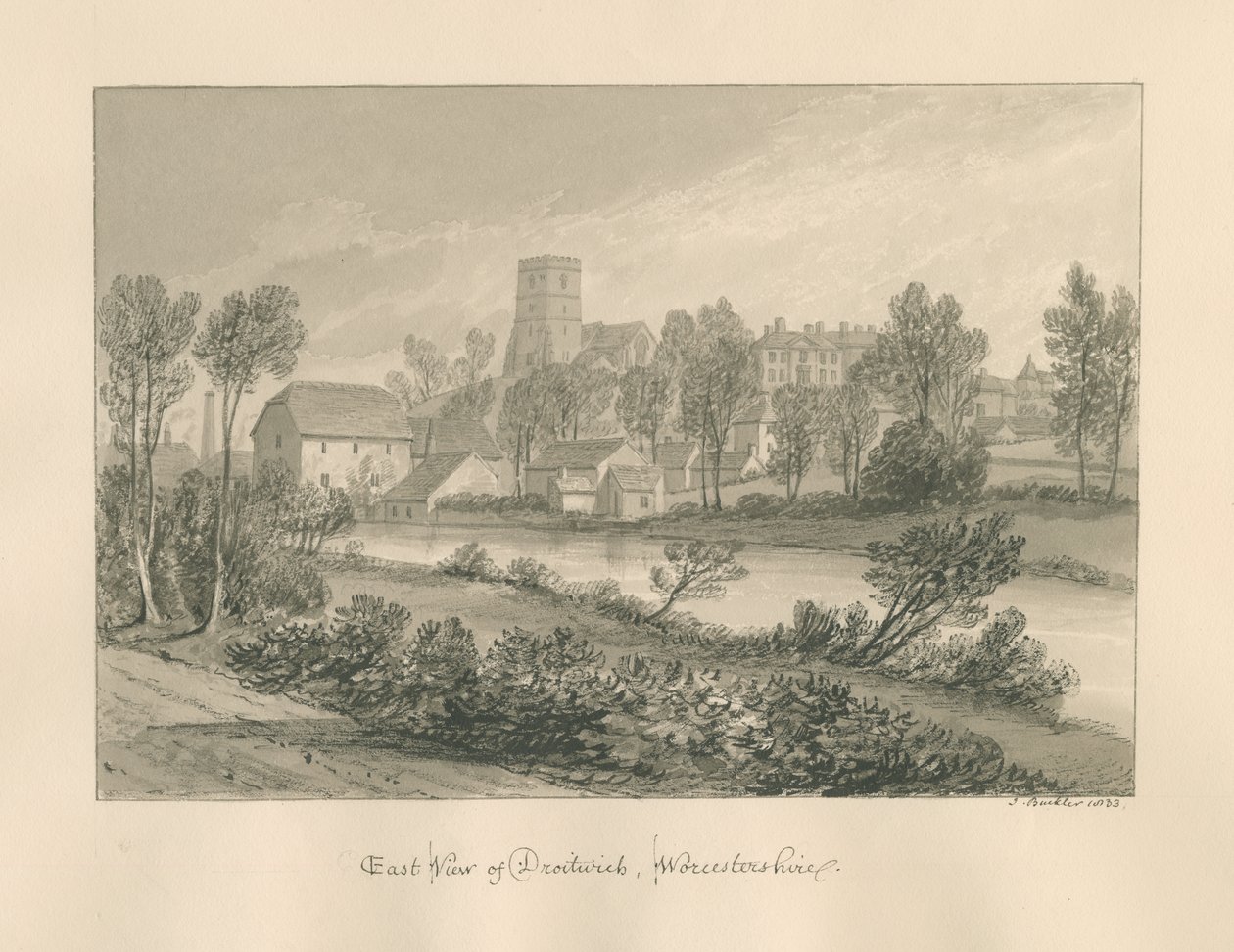 Worcestershire - Droitwich - Ostansicht der Stadt, 1833 von John Buckler