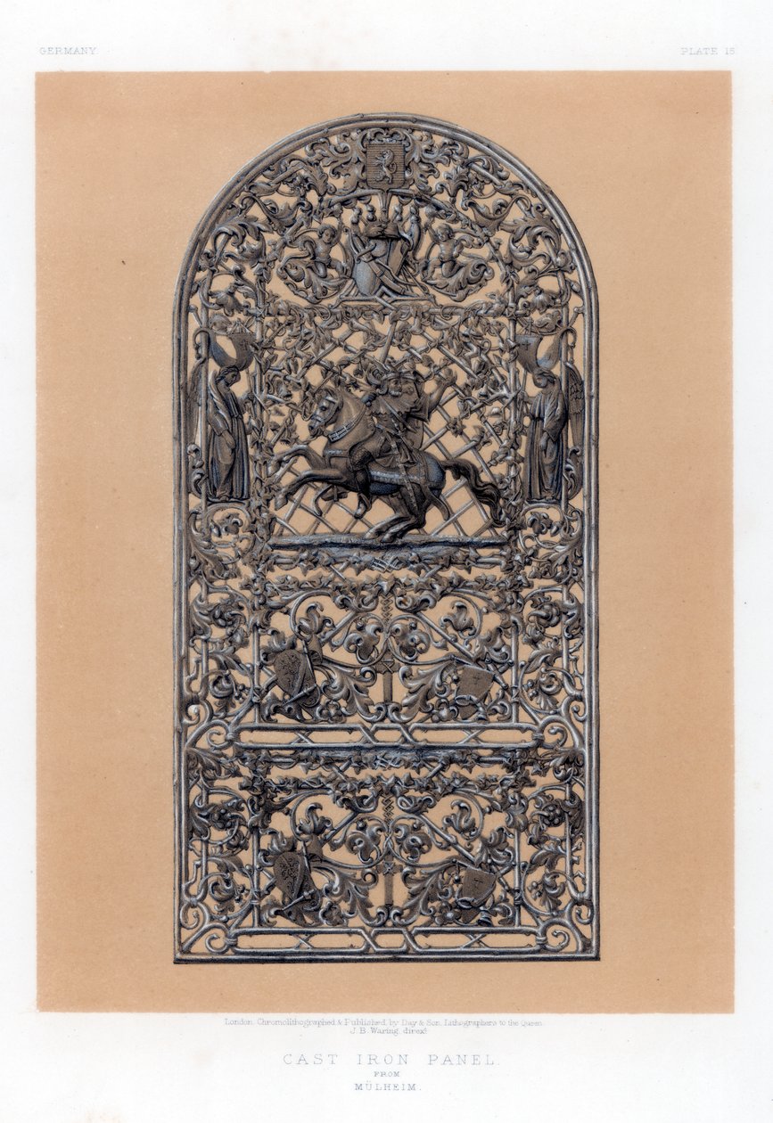 Gusseisenplatte aus Mülheim, Deutschland, 19. Jahrhundert von John Burley Waring