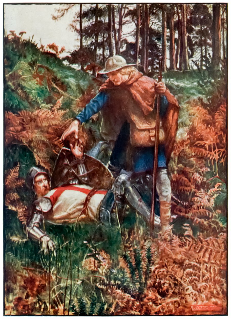 Faithful hilft Christian nach seinem Sturz aus The Pilgrims Progress From This World, To That Which Is To Come von John Bunyan (1628-1688) Illustration von Byam Shaw (1872-1919) von John Byam Liston Shaw