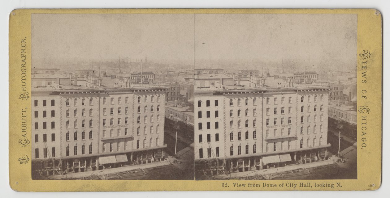 Stereographische Ansicht vom Kuppel des Rathauses nach Norden, vor dem Chicagoer Brand von 1871 von John Carbutt
