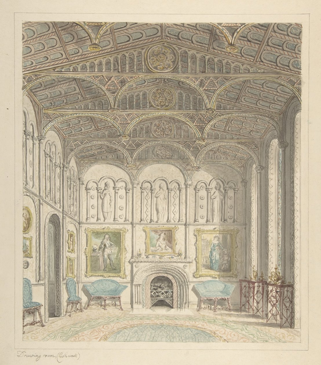 Salon von Lea Castle, Blick nach Westen, ca. 1816 von John Carter.