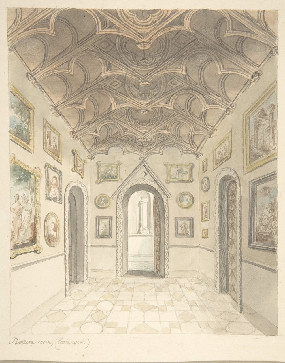 Lea Castle, Worcestershire, Bildzimmer, Blick nach Westen, ca. 1816 von John Carter.